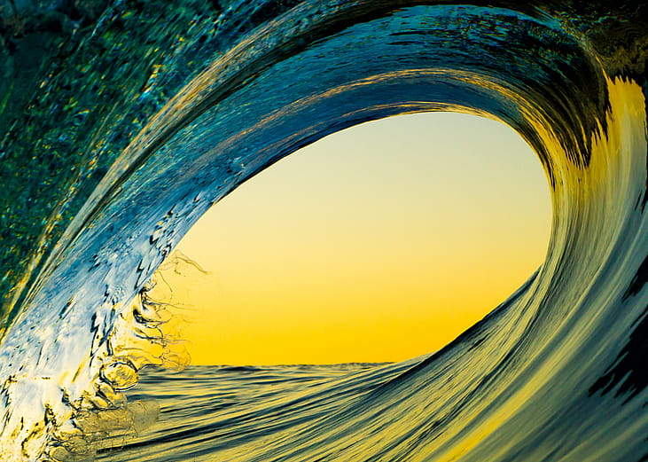 A curl of a wave in an ocean, as seen from inside the tube.