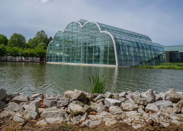The Butterfly House as viewed across the lake in Chesterfield.