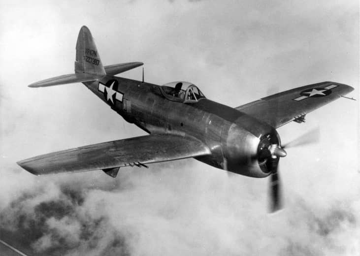 Pictured: Republic P-47N Thunderbolt flies its first combat mission—a sweep over the Pacific