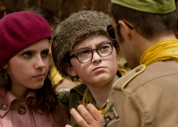 Jason Schwartzman, Jared Gilman, and Kara Hayward in "Moonrise Kingdom".