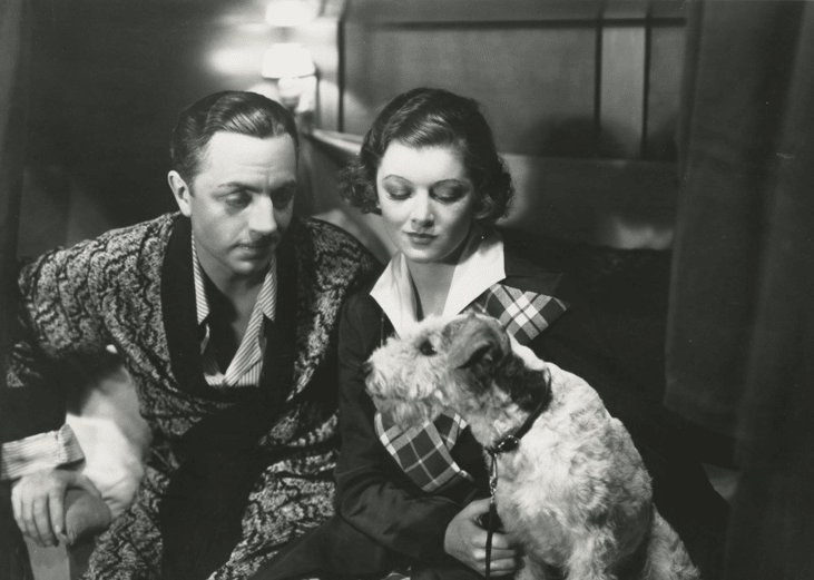 Myrna Loy, William Powell, and Asta in "The Thin Man".