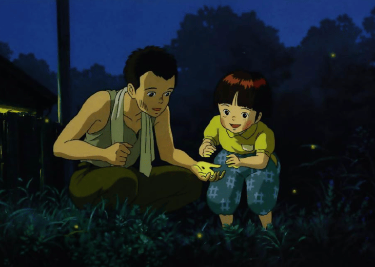 A scene from "Grave of the Fireflies".