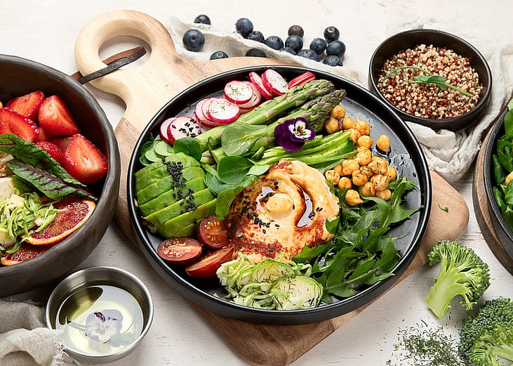 Healthy vegetarian and vegan salads.