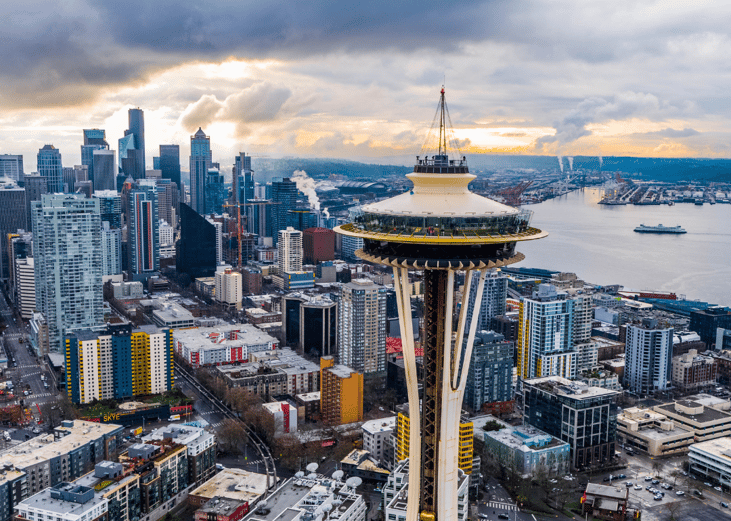 Aerial view of Seattle, Washington near the space needle.