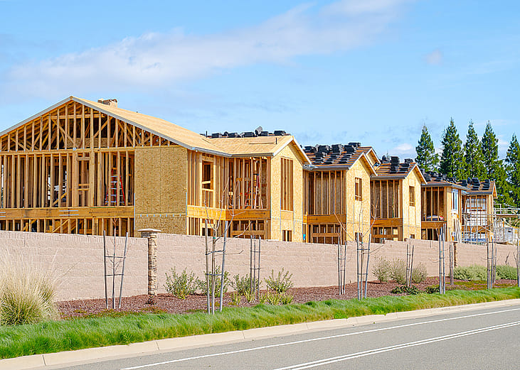 Single family homes under construction.