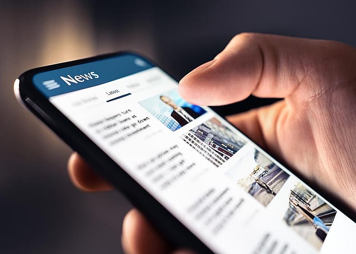 Person using phone to browse news.