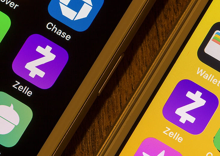 Zelle mobile app icons on smartphones.