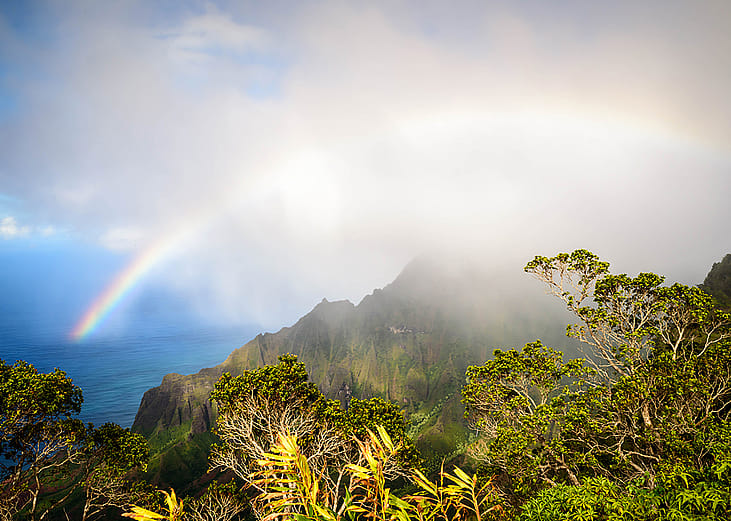 A rainbow after the rain on the island of Kauai in Hawaii.