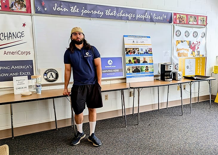 Daniel Zare, 27, visits Project Change at Sligo Middle School on Monday, Aug. 11, 2025 in Silver Spring, Maryland. 