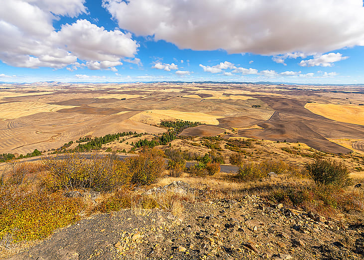 A view of farmlands up to 200 miles away at the Steptoe Butte State Park Heritage Site Natural Landmark in Whitman, Washington.