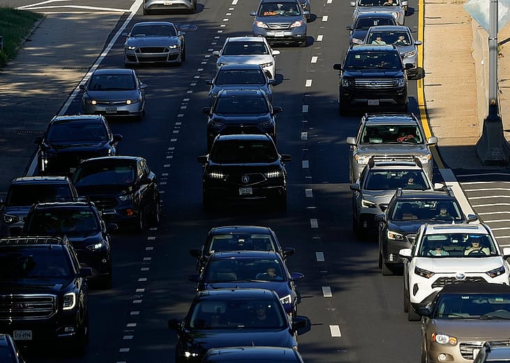 Traffic moves along Interstate 395 in Washington, DC.