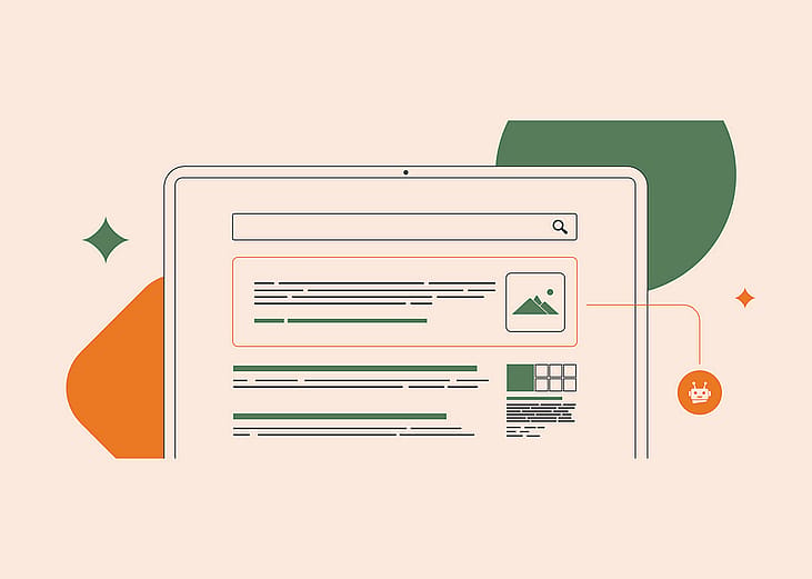 Vector illustration of a webpage and concept of SEO and AI.