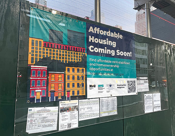 An affordable housing building under construction in Hell's Kitchen, New York.