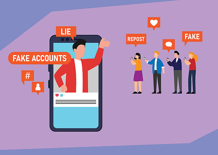 Illustration depicting user interactions to fake accounts on the internet.
