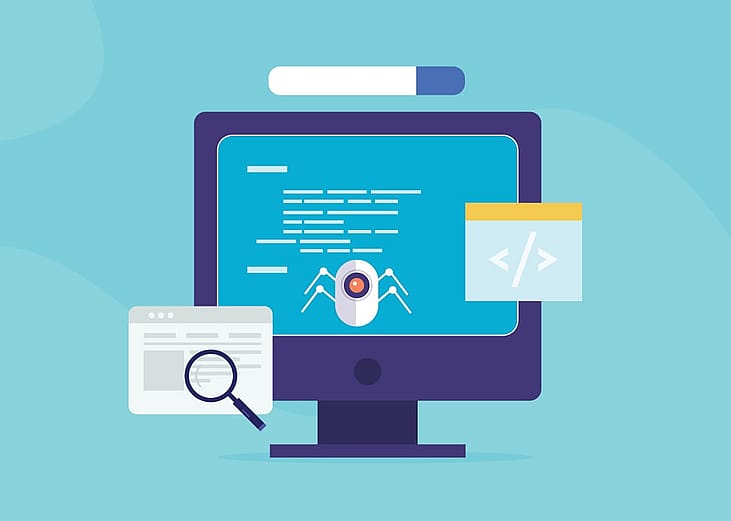 Vector illustration of a digital website crawler.