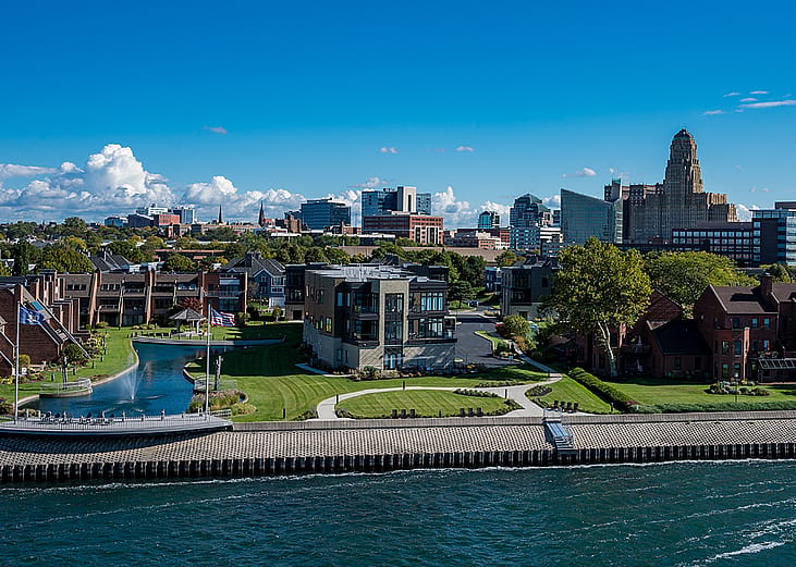 A view of Buffalo City skyline in New York during summertime. 