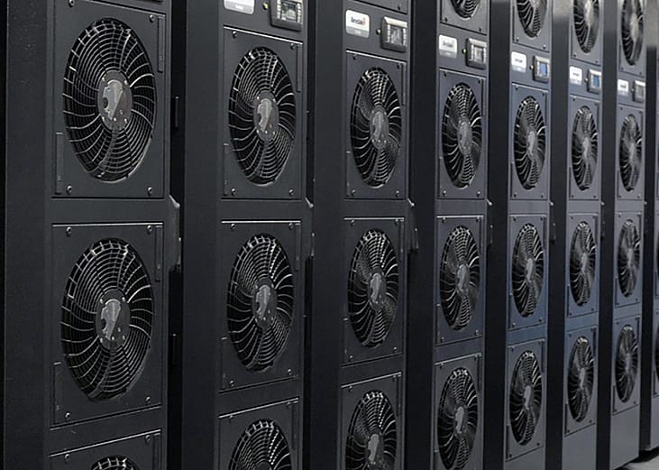 Panels of fans as part of an IT cooling system.