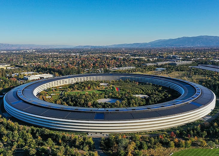 An aerial view of Apple Park in Cupertino, California.