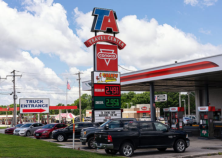 A Conoco gas station near a TA Travel Center.