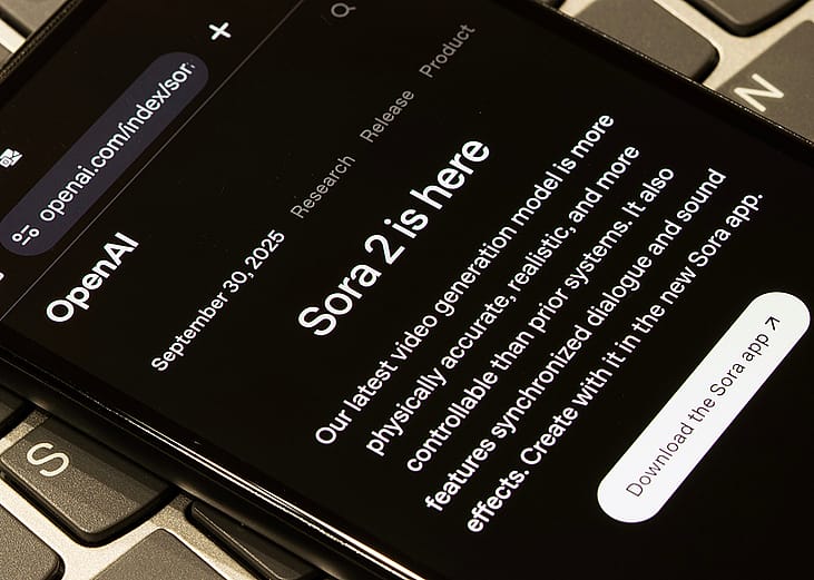The OpenAI website displaying 'Sora 2 is here'.