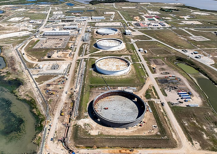 An aerial view of the Strategic Petroleum Reserve storage at the Bryan Mound site in Freeport, Texas.