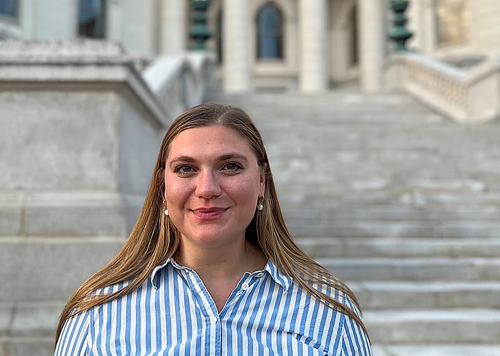 A photograph of Lydia McComas, 28, the new city clerk in Madison, Wisconsin, decided in college that she wanted to be in the election administration field.