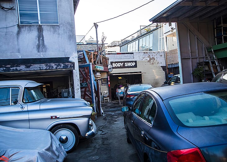A car body shop.