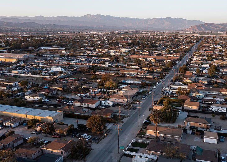 Aerial view of a residential area in Oxnard, California.