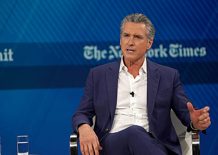 California Governor, Gavin Newsom speaks onstage during The New York Times DealBook Summit 2025 at Jazz at Lincoln Center on December 03, 2025 in New York City. 