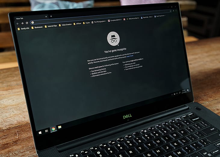 An incognito window of a browser opened on a laptop.