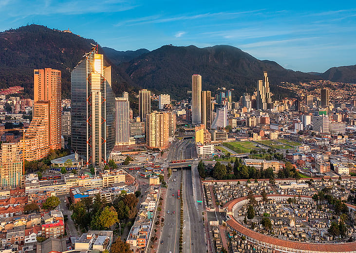 Aerial view of downtown Bogota in Colombia.