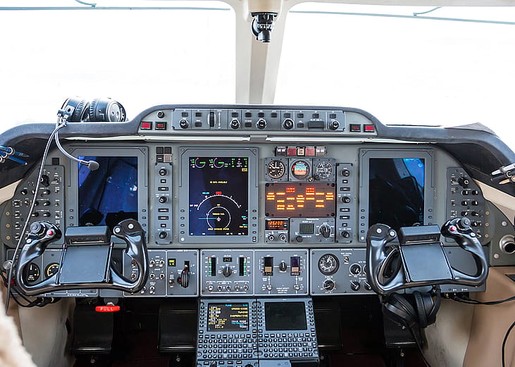 A look at an aircraft cockpit.