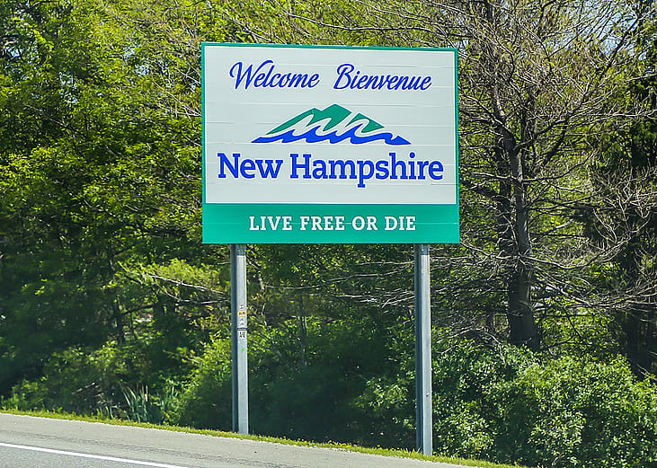Welcome sign for New Hampshire.