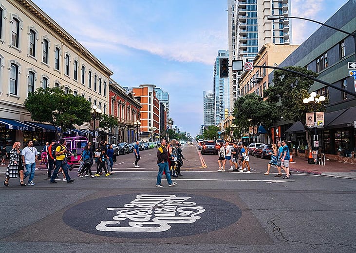 The Gaslamp Quarter neighborhood in San Diego, California.