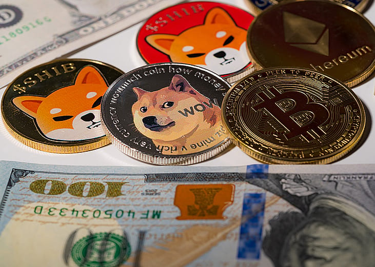 Different variants of the cryptocurrency, Dogecoin.