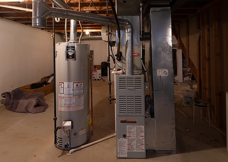 A residential furnace and hot water tank.