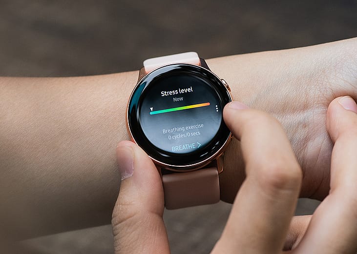 Fitness watch measuring stress level.