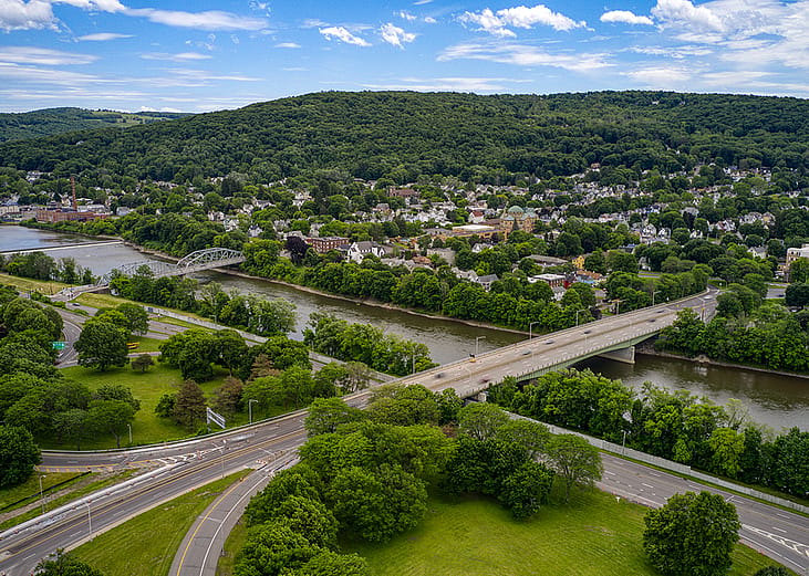 Aerial view of Binghamton in New York during summer.