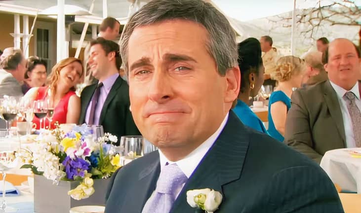 Michael tearing up during the finale of The Office
