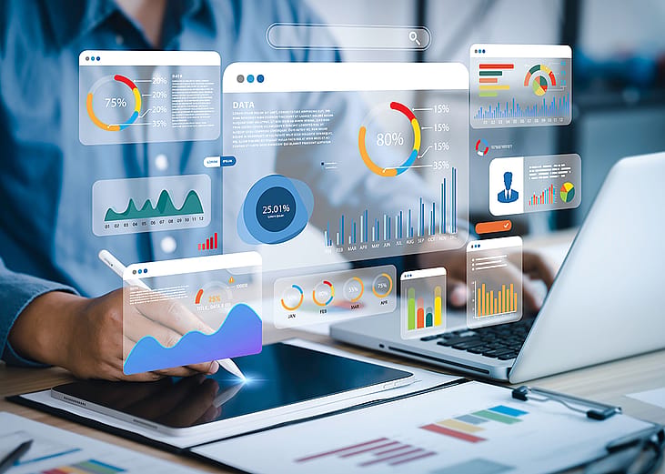 A data management dashboard utilized by an analyst. 