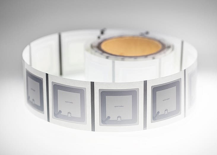A roll of NFC (Near Field Communication) labels or tags.