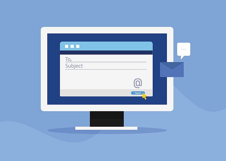 Vector illustration of an email and subject line on a desktop.