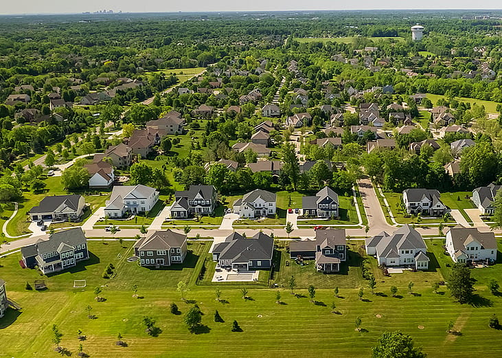 Aerial view of residential homes in Columbus, Ohio.