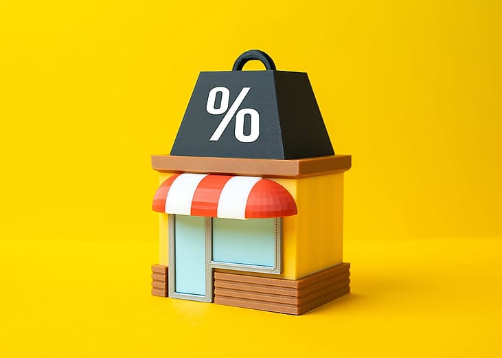 3D conceptual illustration of a small business under pressure from tax.