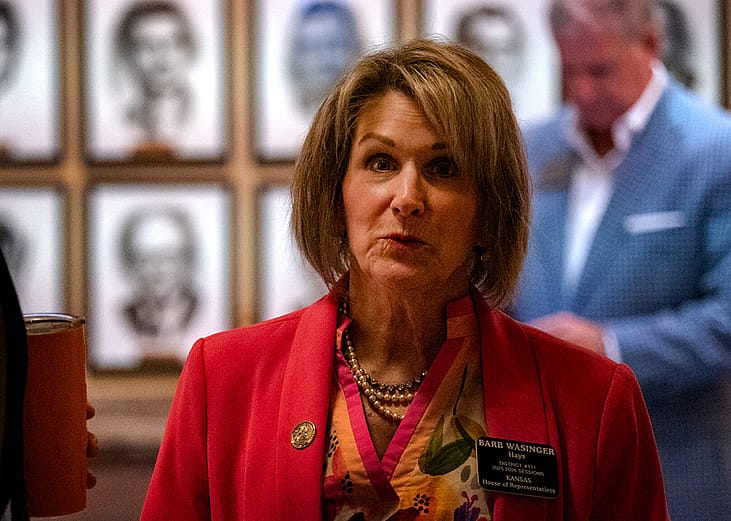 Rep. Barb Wasinger stands April 9, 2026, outside the House chamber.