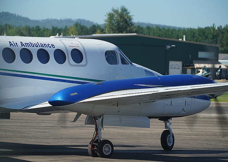 An air ambulance plane in a runway.