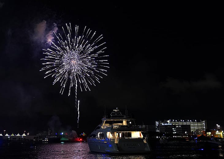 Fireworks display at the Bayfront Park in Miami, Florida.