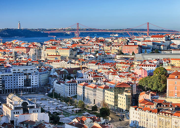 A skyline photo of Lisbon, Portugal.