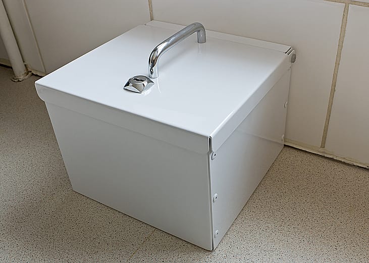 A lockable medicine cabinet for household use.