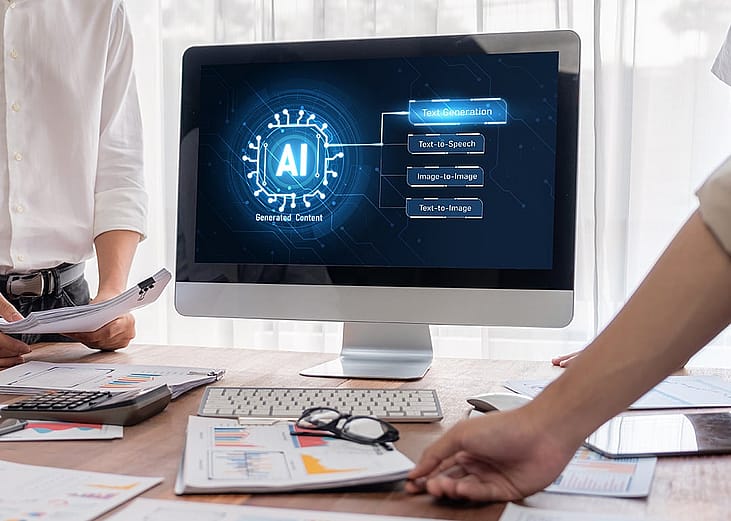 Generative AI virtual assistant tools utilized by analysts during a meeting.
